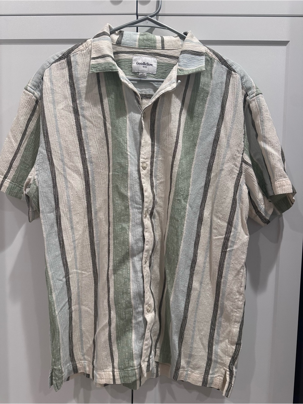 Goodfellow & Co Men’s Short Sleeve Stripe Button-Up Shirt - Green/Beige